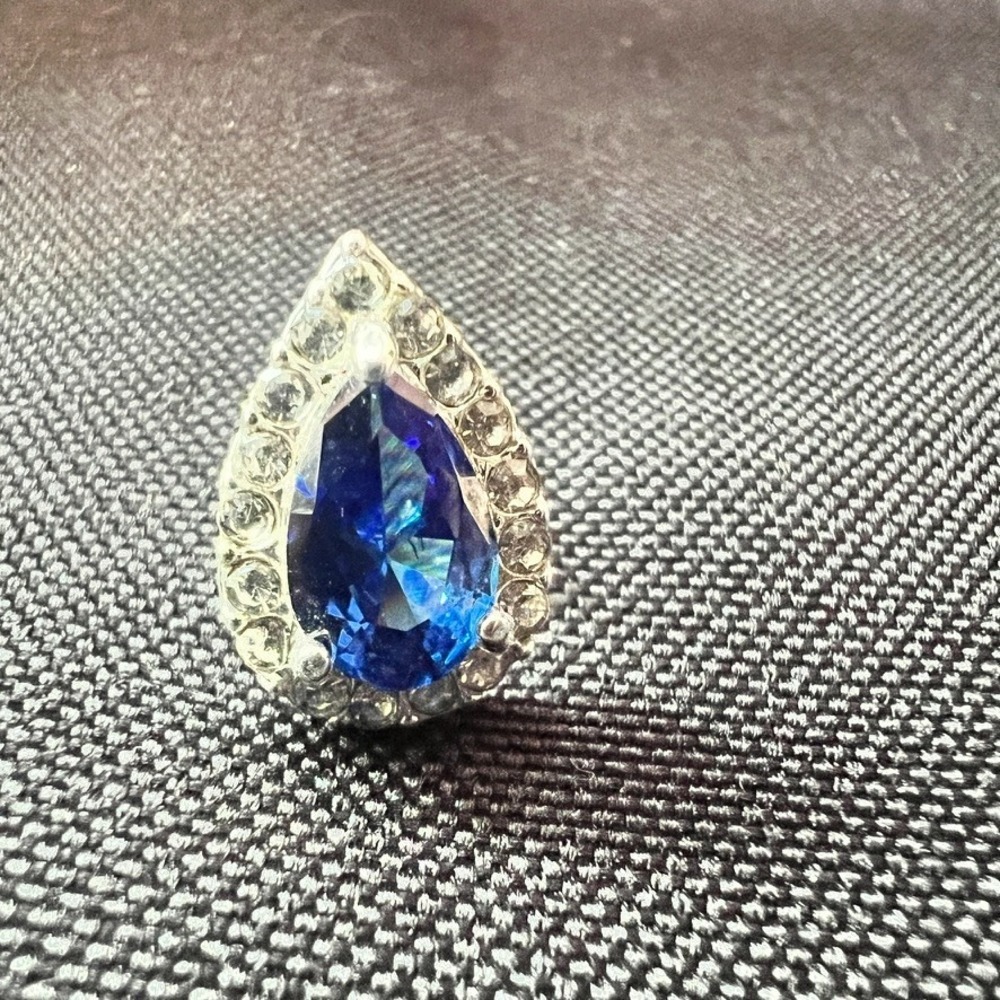 Danecraft Fine Silver Plate Sapphire Blue CZ‎ Teardrop Earrings  w/Box Vintage